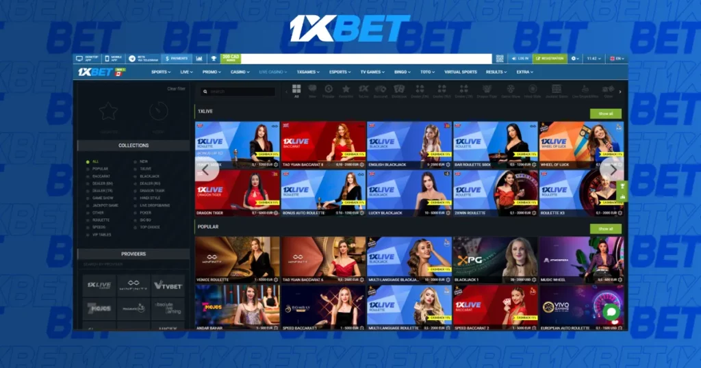 Trò chơi người chia bài trực tiếp tại Sòng bạc 1xBet tại Việt Nam